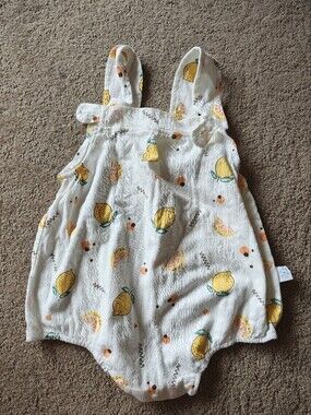 White Lemon & Citrus Print Baby Romper